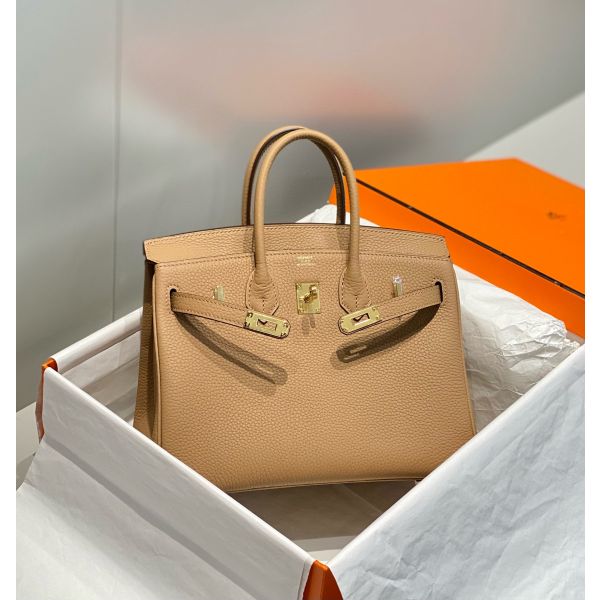 HERM Birkin 25cm Bag In Chai Clemence Leather GHW