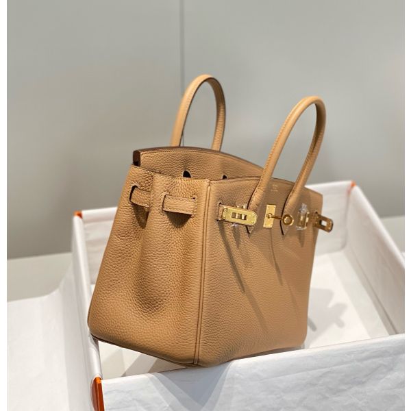 HERM Birkin 25cm Bag In Chai Clemence Leather GHW
