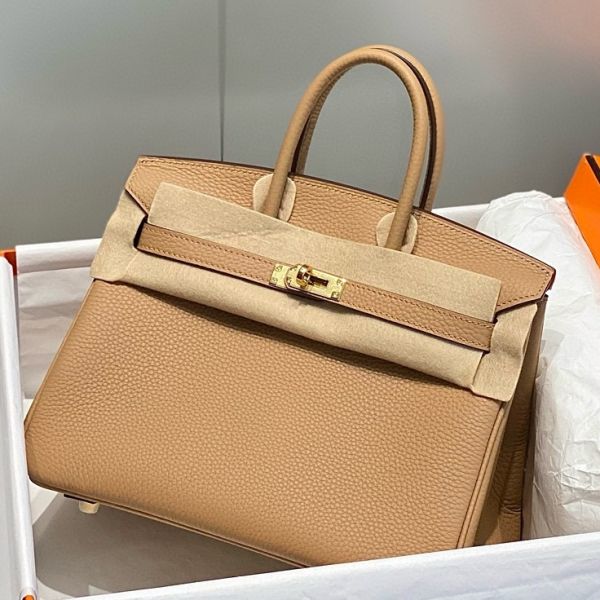 HERM Birkin 25cm Bag In Chai Clemence Leather GHW