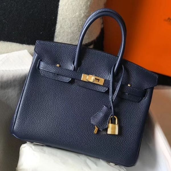 HERM Birkin 25cm Bag In Navy Blue Clemence Leather GHW