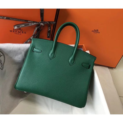 HERM Birkin 25cm Bag In Vert Vertigo Clemence Leather GHW