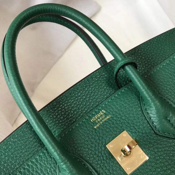 HERM Birkin 25cm Bag In Vert Vertigo Clemence Leather GHW