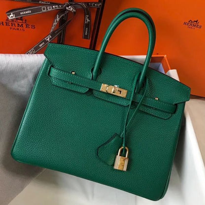 HERM Birkin 25cm Bag In Vert Vertigo Clemence Leather GHW