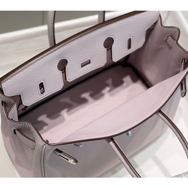 HERM Birkin 25cm Bag In Mauve Pale Clemence Leather PHW