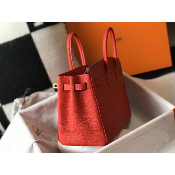HERM Birkin 25cm Bag In Red Clemence Leather GHW