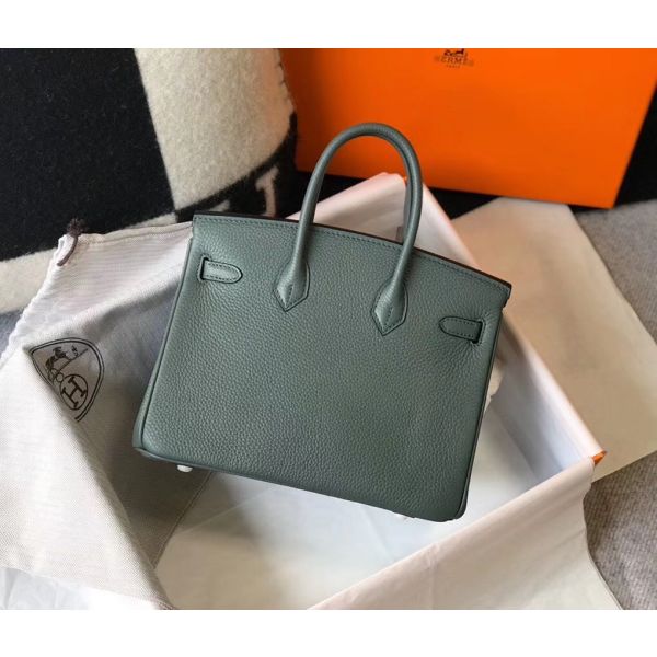 HERM Birkin 25cm Bag In Vert Amande Clemence Leather GHW