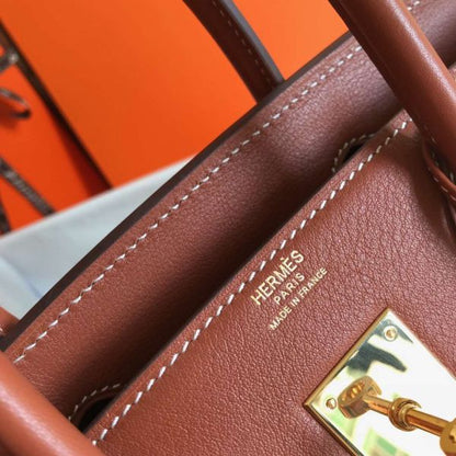 HERM Birkin 30cm Bag In Toile H Canvas With Barenia Leather