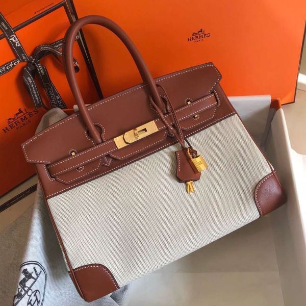 HERM Birkin 30cm Bag In Toile H Canvas With Barenia Leather