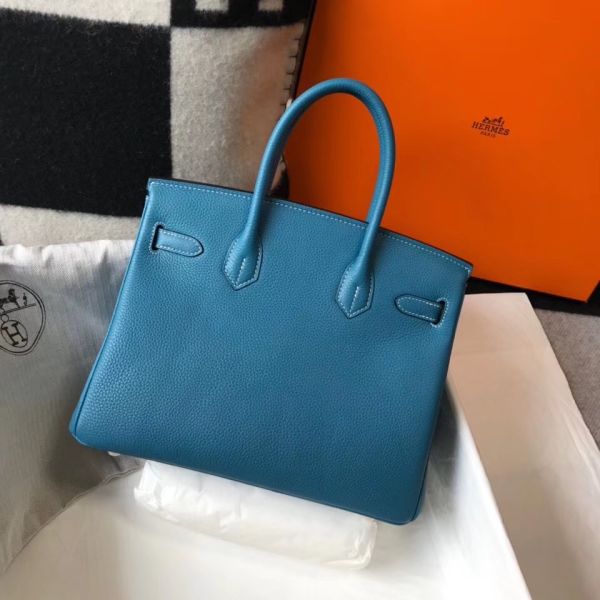 HERM Birkin 30cm Bag In Jean Blue Clemence Leather GHW