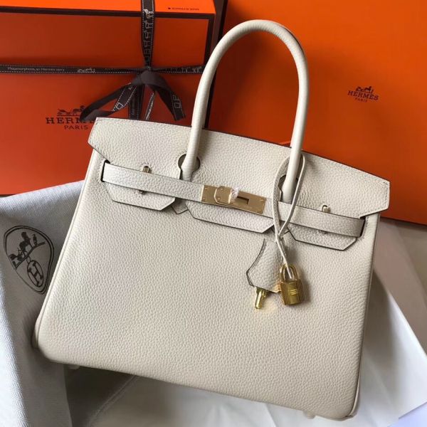 HERM Birkin 30cm Bag In Beton Clemence Leather GHW