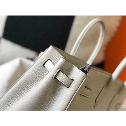 HERM Birkin 30cm Bag In Pearl Grey Clemence Leather GHW