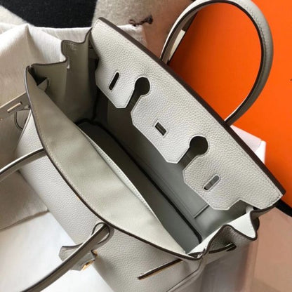 HERM Birkin 30cm Bag In Pearl Grey Clemence Leather GHW