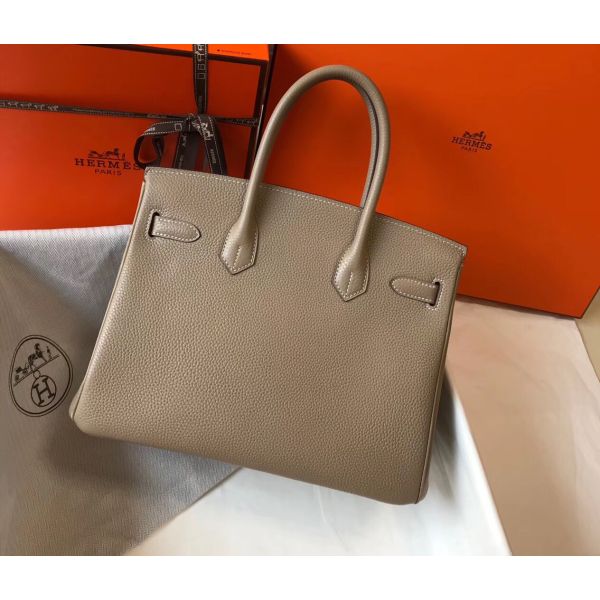 HERM Birkin 30cm Bag In Tourterelle Clemence Leather GHW