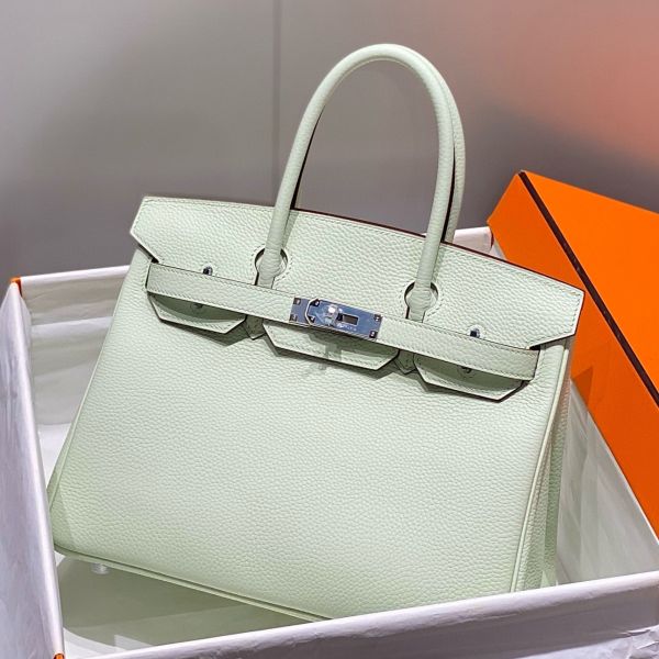 HERM Birkin 30cm Bag In Vert Fizz Clemence Leather PHW