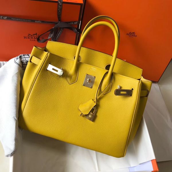 HERM Birkin 30cm Bag In Yellow Clemence Leather GHW