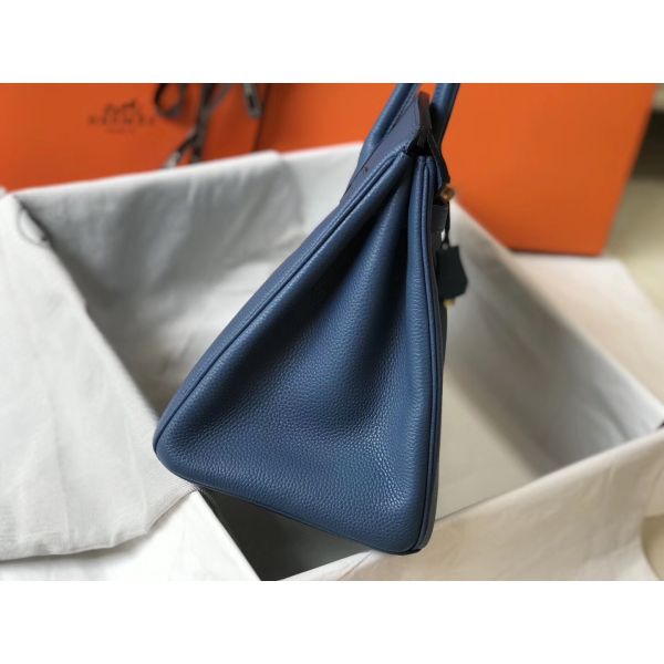 HERM Birkin 35cm Bag In Blue Agate Clemence Leather GHW