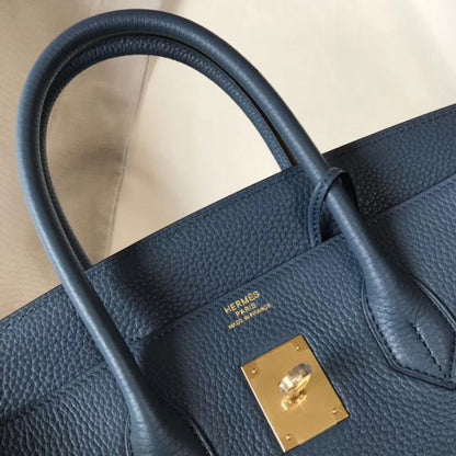 HERM Birkin 35cm Bag In Blue Agate Clemence Leather GHW