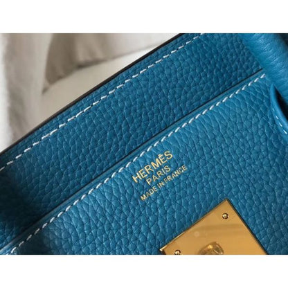 HERM Birkin 35cm Bag In Blue Jean Clemence Leather GHW