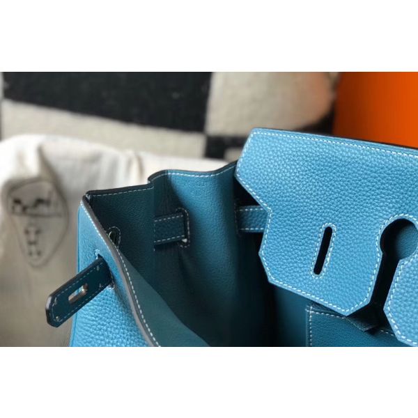HERM Birkin 35cm Bag In Blue Jean Clemence Leather GHW