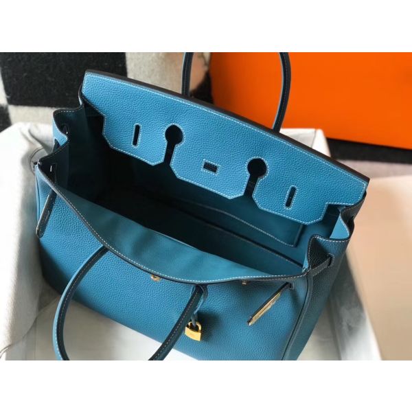 HERM Birkin 35cm Bag In Blue Jean Clemence Leather GHW