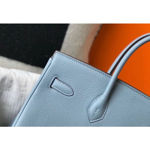 HERM Birkin 35cm Bag In Blue Lin Clemence Leather GHW