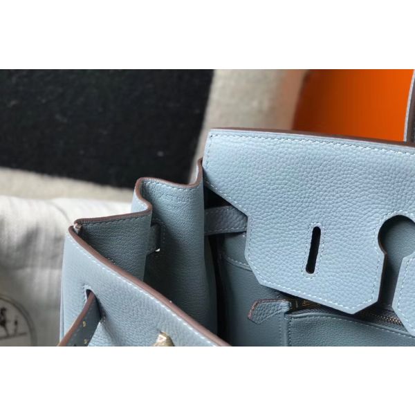 HERM Birkin 35cm Bag In Blue Lin Clemence Leather GHW