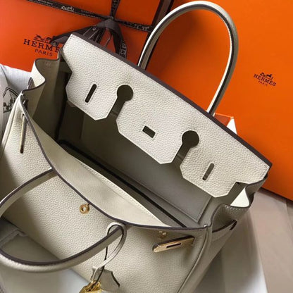 HERM Birkin 35cm Bag In Beton Clemence Leather GHW