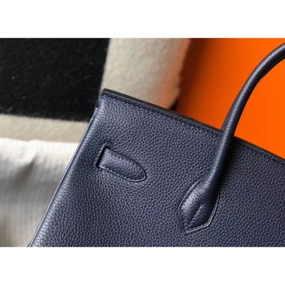 HERM Birkin 35cm Bag In Dark Blue Clemence Leather GHW