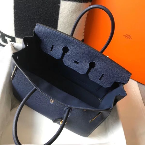 HERM Birkin 35cm Bag In Dark Blue Clemence Leather GHW