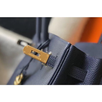 HERM Birkin 35cm Bag In Dark Blue Clemence Leather GHW