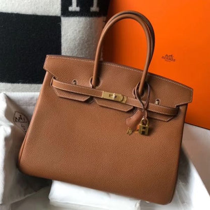 HERM Birkin 35cm Bag In Gold Clemence Leather GHW