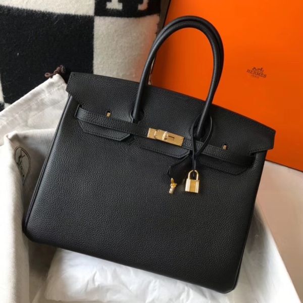HERM Birkin 35cm Bag In Black Clemence Leather GHW