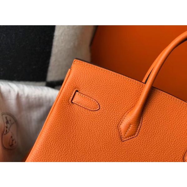 HERM Birkin 35cm Bag In Orange Clemence Leather GHW