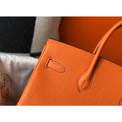 HERM Birkin 35cm Bag In Orange Clemence Leather GHW