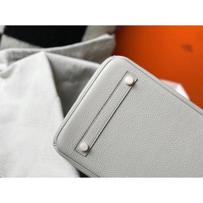HERM Birkin 35cm Bag In Pearl Grey Clemence Leather GHW