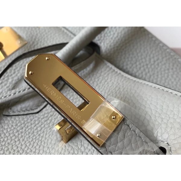 HERM Birkin 35cm Bag In Pearl Grey Clemence Leather GHW