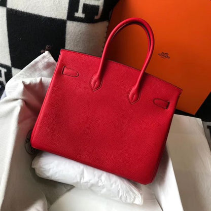 HERM Birkin 35cm Bag In Red Clemence Leather GHW