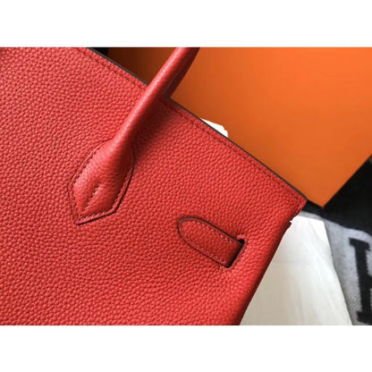 HERM Birkin 35cm Bag In Red Clemence Leather GHW