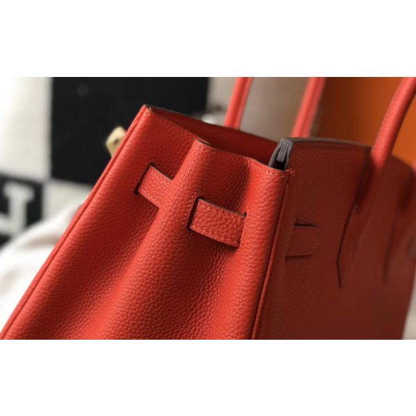 HERM Birkin 35cm Bag In Red Clemence Leather GHW
