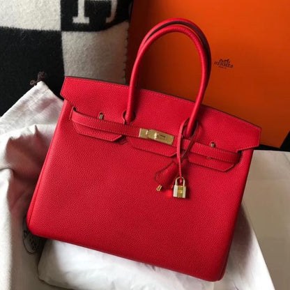 HERM Birkin 35cm Bag In Red Clemence Leather GHW