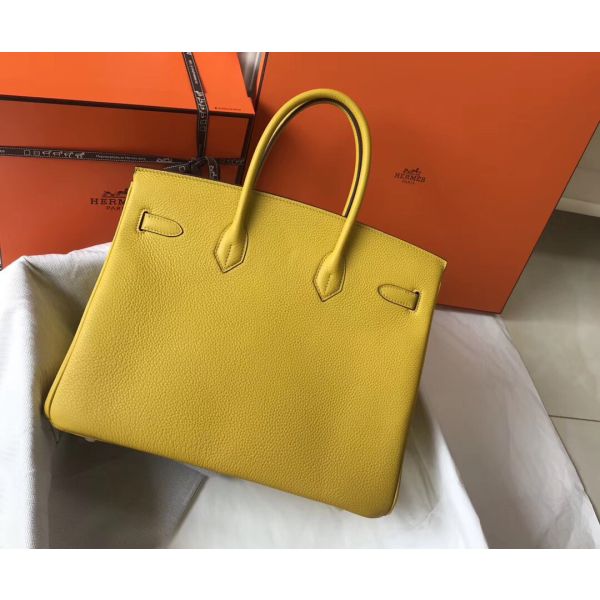 HERM Birkin 35cm Bag In Yellow Clemence Leather GHW