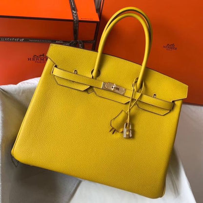 HERM Birkin 35cm Bag In Yellow Clemence Leather GHW
