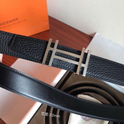HERM H Au Carre Belt Buckle & Black 32mm Strap