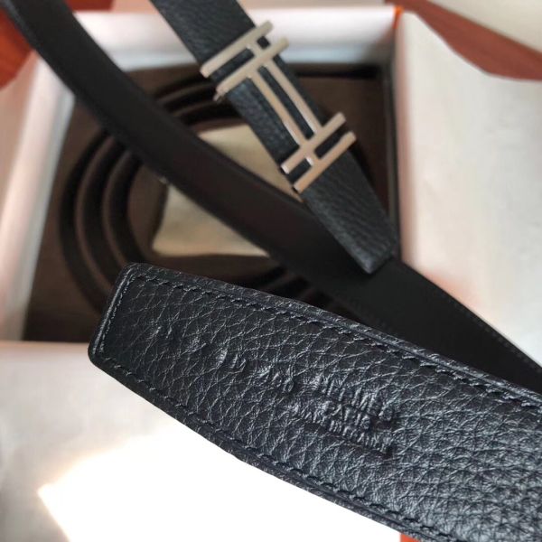 HERM H Au Carre Belt Buckle & Black 32mm Strap