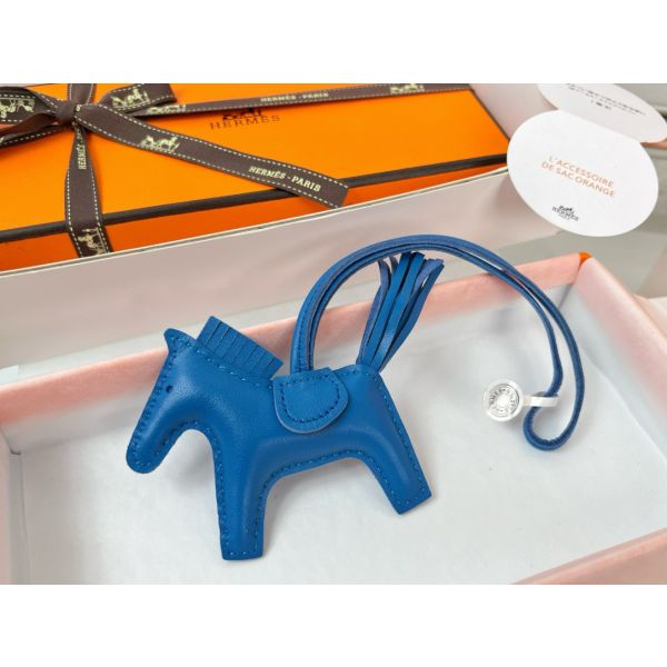 HERM Rodeo PM Bag Charm in Blue France Lambskin