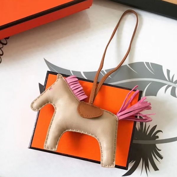 HERM Rodeo Horse Bag Charm In Beige/Camarel/Pink Leather