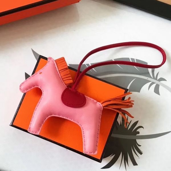 HERM Rodeo Horse Bag Charm In Pink/Red/Orange Leather