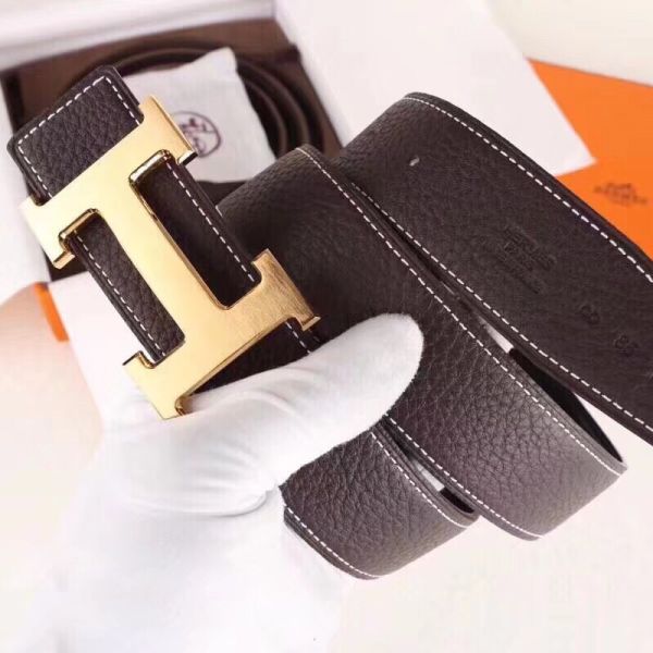 HERM H Belt Buckle & Chocolate Clemence 32 MM Strap
