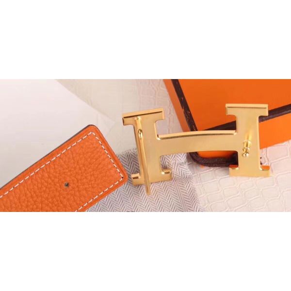 HERM H Belt Buckle & Orange 32mm Clemence Strap