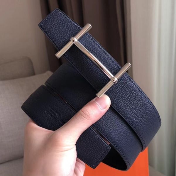 HERM H d'Ancre Reversible Belt In Sapphire/Ardoise Leather